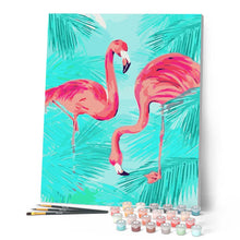 Afbeelding in Gallery-weergave laden, Schilderen op Nummer - Duo van roze flamingo's en gebladerte