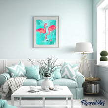 Afbeelding in Gallery-weergave laden, Schilderen op Nummer - Duo van roze flamingo's en gebladerte