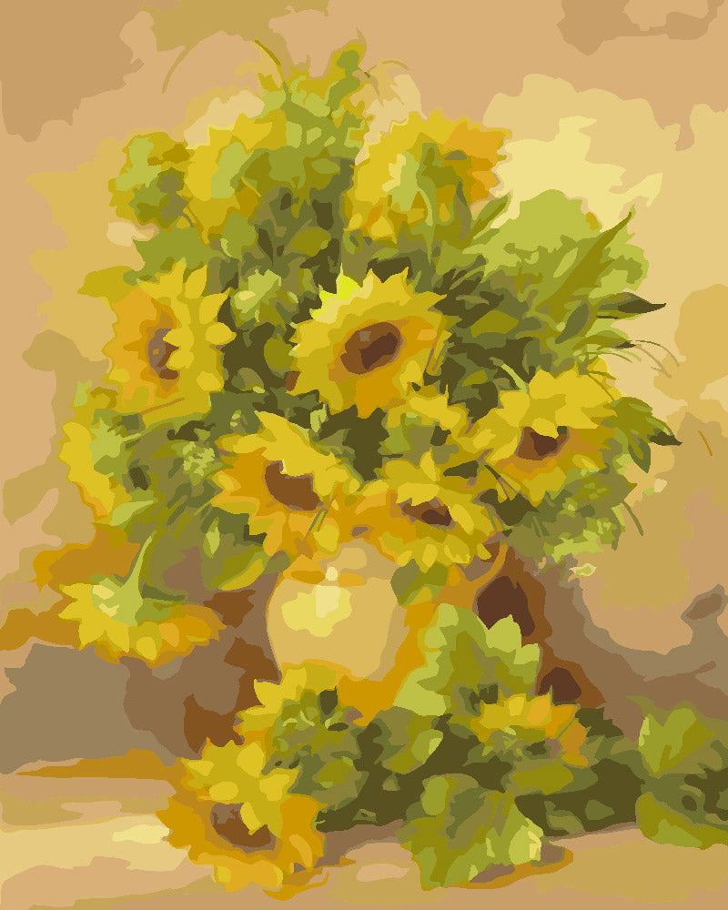Schilderen op Nummer - Vaas met gele zonnebloemen | Figured'Art