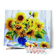 Afbeelding in Gallery-weergave laden, Schilderen op Nummer - Zonnebloemen in een blauwe vaas en fruit