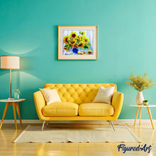 Afbeelding in Gallery-weergave laden, Schilderen op Nummer - Zonnebloemen in een blauwe vaas en fruit