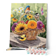 Afbeelding in Gallery-weergave laden, Schilderen op Nummer - Bloemen in een mand en vogels