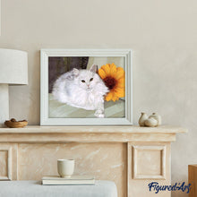 Afbeelding in Gallery-weergave laden, Schilderen op Nummer - Witte kat en zonnebloem