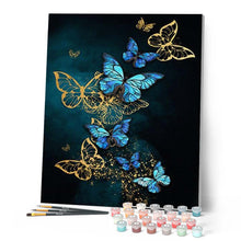 Afbeelding in Gallery-weergave laden, Schilderen op Nummer - Gouden en blauwe vlinders