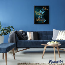 Afbeelding in Gallery-weergave laden, Schilderen op Nummer - Gouden en blauwe vlinders