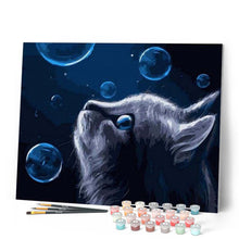 Afbeelding in Gallery-weergave laden, Schilderen op Nummer - Blauwe kat en bubbels