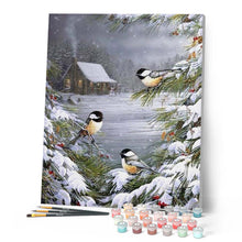 Afbeelding in Gallery-weergave laden, Schilderen op Nummer - Drie vogels in de sneeuw