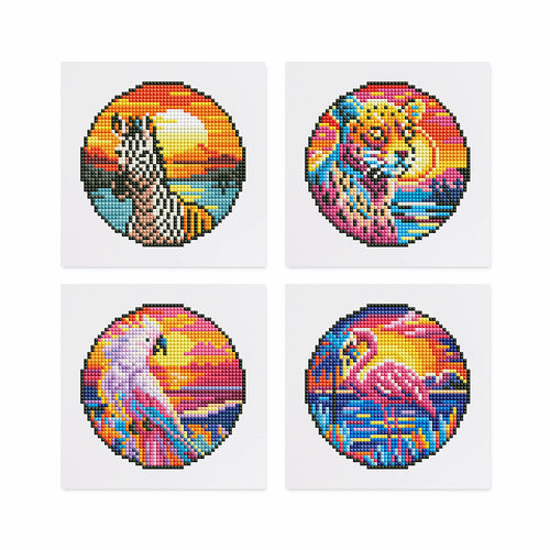 Mini Diamond Painting 15x20cm (4 stuks) - Tropische Vogels en Zonsondergang