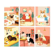 Afbeelding in Gallery-weergave laden, Mini Serie Schilderen op Nummer 15x20cm (6 stuks) - Honden thuis