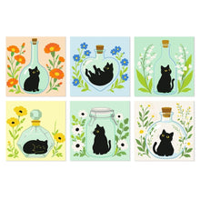 Afbeelding in Gallery-weergave laden, Mini Serie Schilderen op Nummer 20x20cm (6 stuks) - Botanische zwarte katten