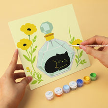 Afbeelding in Gallery-weergave laden, Mini Serie Schilderen op Nummer 20x20cm (6 stuks) - Botanische zwarte katten