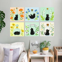 Afbeelding in Gallery-weergave laden, Mini Serie Schilderen op Nummer 20x20cm (6 stuks) - Botanische zwarte katten