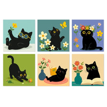 Afbeelding in Gallery-weergave laden, Mini Serie Schilderen op Nummer 20x20cm (6 stuks) - Katten en bloemen