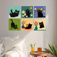 Afbeelding in Gallery-weergave laden, Mini Serie Schilderen op Nummer 20x20cm (6 stuks) - Katten en bloemen