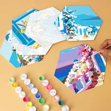 Afbeelding in Gallery-weergave laden, Mini Serie Schilderen op Nummer - Zeshoeken (6 stuks) - Blauwe en witte ontsnapping