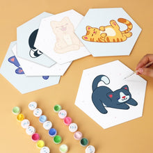 Afbeelding in Gallery-weergave laden, Mini Serie Schilderen op Nummer - Zeshoeken (6 stuks) - Kleine katten