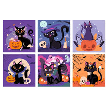 Afbeelding in Gallery-weergave laden, Mini Serie Schilderen op Nummer 20x20cm (6 stuks) - Speelse Halloweenkatten
