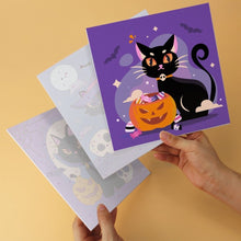 Afbeelding in Gallery-weergave laden, Mini Serie Schilderen op Nummer 20x20cm (6 stuks) - Speelse Halloweenkatten