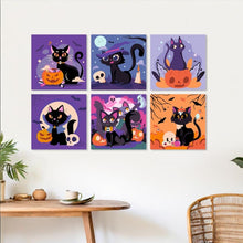 Afbeelding in Gallery-weergave laden, Mini Serie Schilderen op Nummer 20x20cm (6 stuks) - Speelse Halloweenkatten