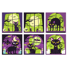 Afbeelding in Gallery-weergave laden, Mini Serie Schilderen op Nummer 20x20cm (6 stuks) - Zwarte kat Halloween
