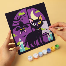 Afbeelding in Gallery-weergave laden, Mini Serie Schilderen op Nummer 20x20cm (6 stuks) - Zwarte kat Halloween