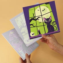 Afbeelding in Gallery-weergave laden, Mini Serie Schilderen op Nummer 20x20cm (6 stuks) - Zwarte kat Halloween