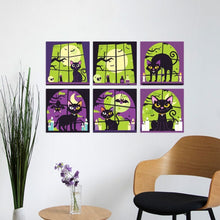 Afbeelding in Gallery-weergave laden, Mini Serie Schilderen op Nummer 20x20cm (6 stuks) - Zwarte kat Halloween