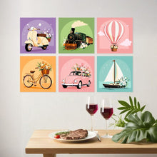 Afbeelding in Gallery-weergave laden, Mini Serie Schilderen op Nummer 20x20cm (6 stuks) - Retro ritjes
