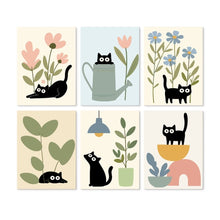 Afbeelding in Gallery-weergave laden, Mini Serie Schilderen op Nummer 15x20cm (6 stuks) - Nieuwsgierige zwarte katten