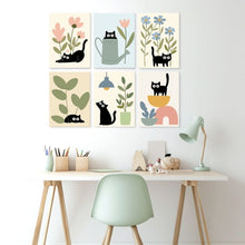 Afbeelding in Gallery-weergave laden, Mini Serie Schilderen op Nummer 15x20cm (6 stuks) - Nieuwsgierige zwarte katten