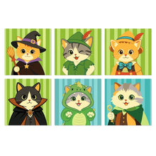 Afbeelding in Gallery-weergave laden, Mini Serie Schilderen op Nummer 20x20cm (6 stuks) - Fantastische kattenwereld