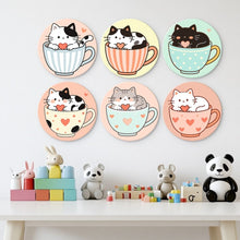 Afbeelding in Gallery-weergave laden, Mini Serie Schilderen op Nummer - Schijven Ø20cm (6 stuks) - Katten en theekopjes