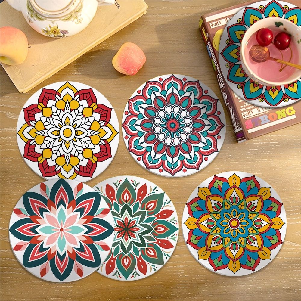 Schilderen op Nummer Onderzetters 10cm (6 stuks) - Gekleurde Mandala ...