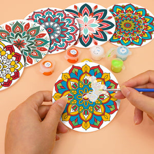 Schilderen op Nummer Onderzetters 15cm (6 stuks) - Gekleurde Mandala
