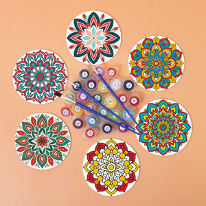 Schilderen op Nummer Onderzetters 15cm (6 stuks) - Gekleurde Mandala