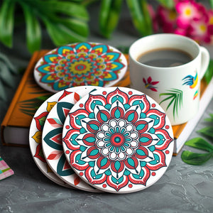 Schilderen op Nummer Onderzetters 15cm (6 stuks) - Gekleurde Mandala