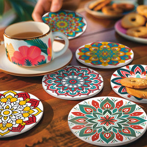 Schilderen op Nummer Onderzetters 15cm (6 stuks) - Gekleurde Mandala