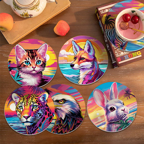 Schilderen op Nummer Onderzetters 15cm (6 stuks) - Fauna Pop Art