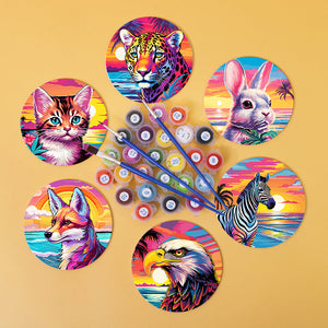 Schilderen op Nummer Onderzetters 15cm (6 stuks) - Fauna Pop Art