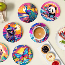Afbeelding in Gallery-weergave laden, Schilderen op Nummer Onderzetters 15cm (6 stuks) - Serie Fauna met Panda, Wasbeer en Zeehond