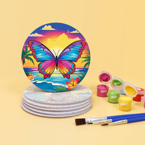 Schilderen op Nummer Onderzetters 15cm (6 stuks) - Fauna Serie met Panda, Wasbeer en Zeehond