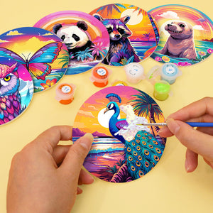 Schilderen op Nummer Onderzetters 15cm (6 stuks) - Fauna Serie met Panda, Wasbeer en Zeehond