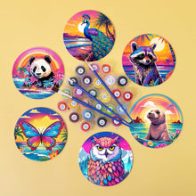 Afbeelding in Gallery-weergave laden, Schilderen op Nummer Onderzetters 15cm (6 stuks) - Fauna Serie met Panda, Wasbeer en Zeehond