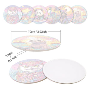 Schilderen op Nummer Onderzetters 15cm (6 stuks) - Fauna Serie met Panda, Wasbeer en Zeehond