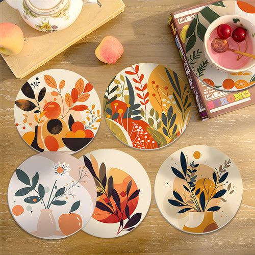 Schilderen op Nummer Onderzetters 15cm (6 stuks) - Modern Botanisch Ontwerp