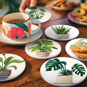 Schilderen op Nummer Onderzetters 15cm (6 stuks) - Monstera en Varen