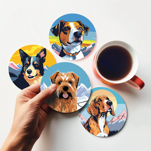 Schilderen op Nummer Onderzetters 15cm (6 stuks) - Schattige Honden