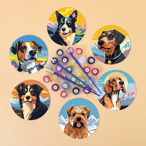 Schilderen op Nummer Onderzetters 15cm (6 stuks) - Schattige Honden