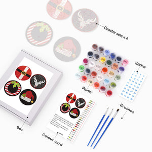 Schilderen op Nummer Onderzetters 15cm (4 stuks) - Creatief Kerstcadeau