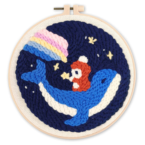 Punch Needle pakket Kleine jongen en een walvis